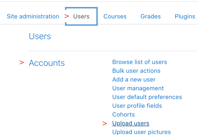 user accounts upload users
